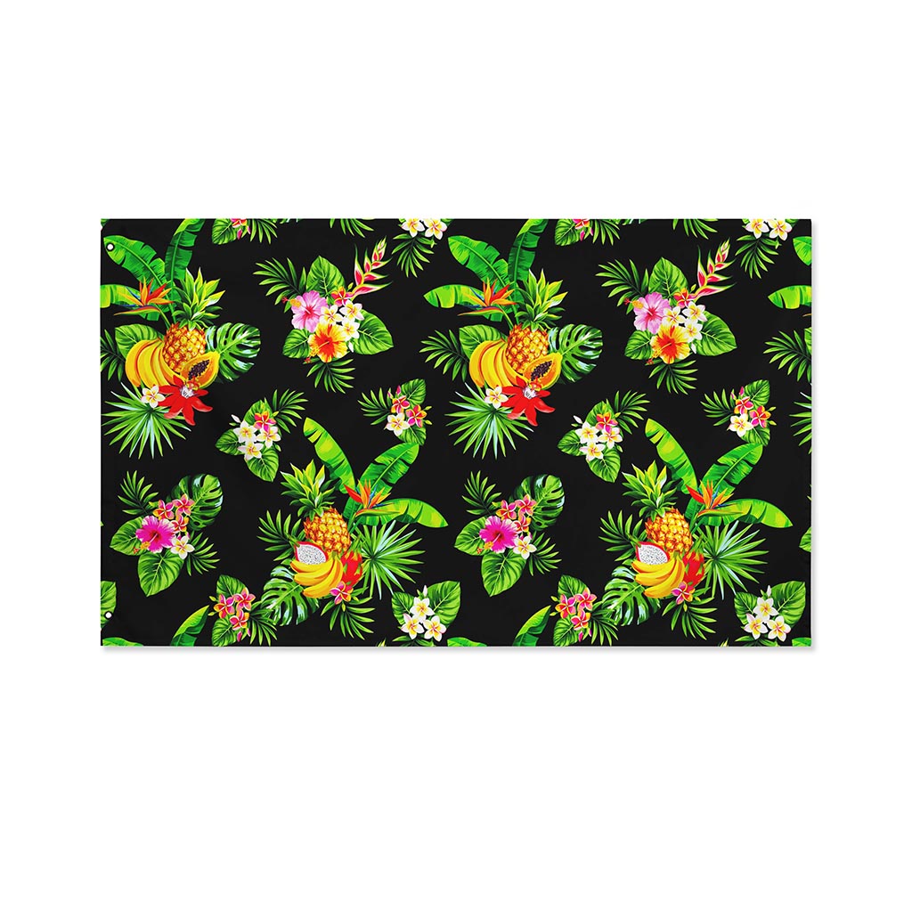 Black Tropical Hawaiian Pattern Print Polyester Flag
