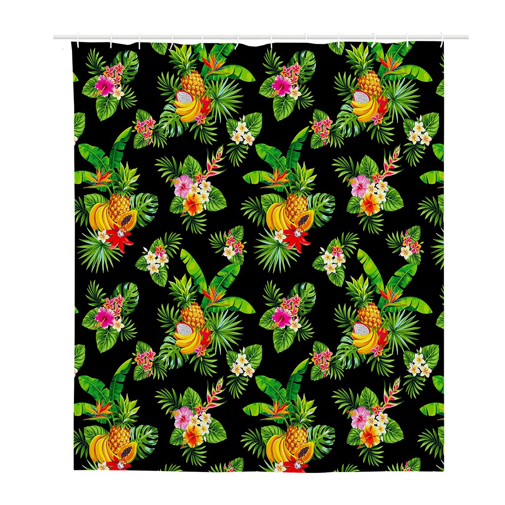 Black Tropical Hawaiian Pattern Print Polyester Shower Curtain