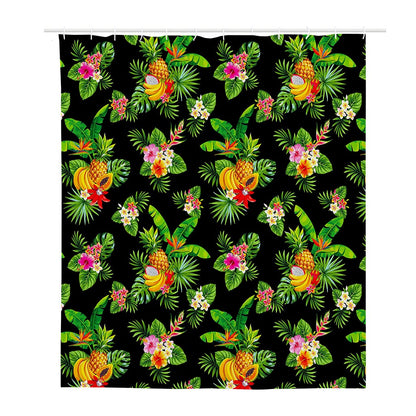 Black Tropical Hawaiian Pattern Print Polyester Shower Curtain