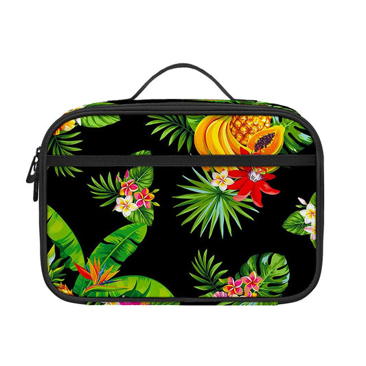 Black Tropical Hawaiian Pattern Print Portable Lunch Bag
