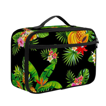 Black Tropical Hawaiian Pattern Print Portable Lunch Bag