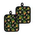 Black Tropical Hawaiian Pattern Print Pot Holders