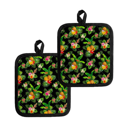 Black Tropical Hawaiian Pattern Print Pot Holders