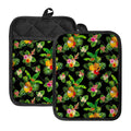 Black Tropical Hawaiian Pattern Print Pot Holders With Pocket