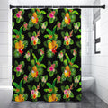 Black Tropical Hawaiian Pattern Print Premium Shower Curtain