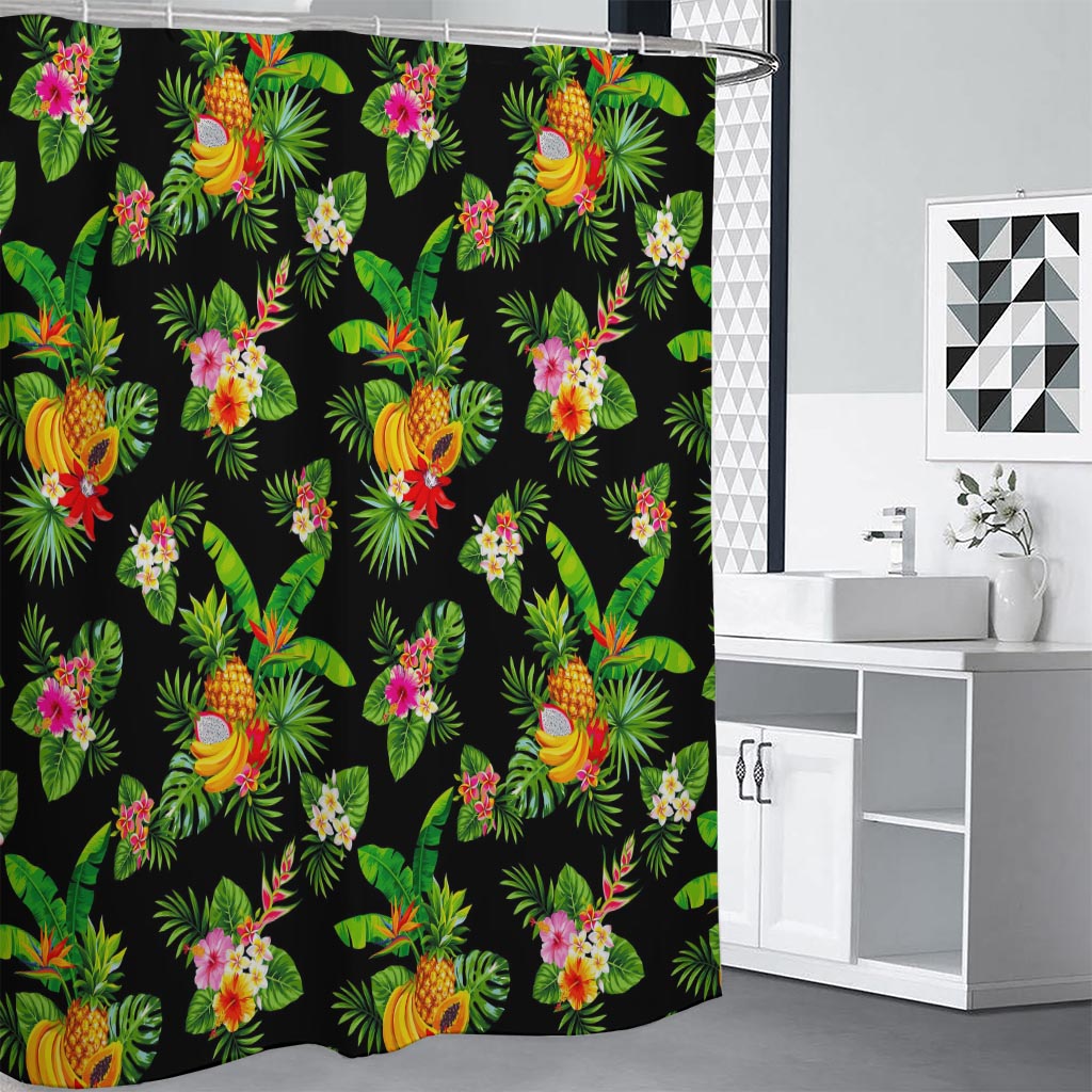 Black Tropical Hawaiian Pattern Print Premium Shower Curtain