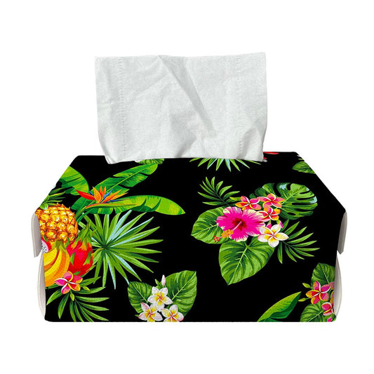 Black Tropical Hawaiian Pattern Print Rectangle Tissue Box Cover