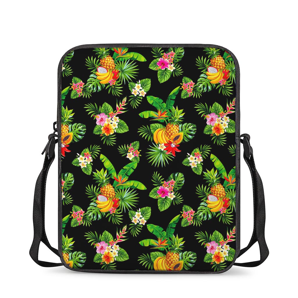Black Tropical Hawaiian Pattern Print Rectangular Crossbody Bag