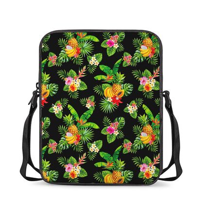 Black Tropical Hawaiian Pattern Print Rectangular Crossbody Bag