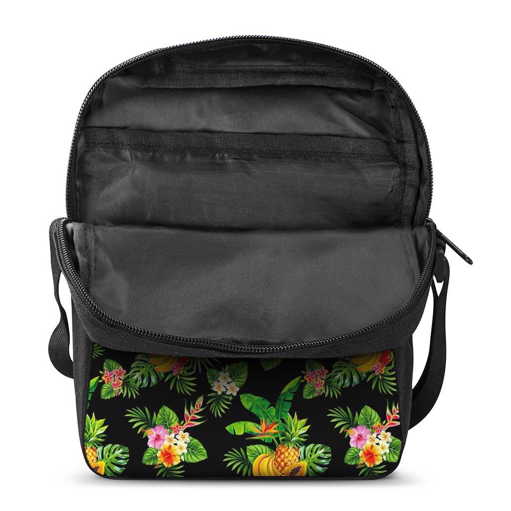 Black Tropical Hawaiian Pattern Print Rectangular Crossbody Bag