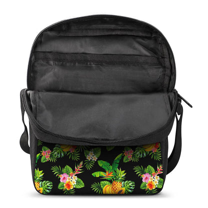 Black Tropical Hawaiian Pattern Print Rectangular Crossbody Bag