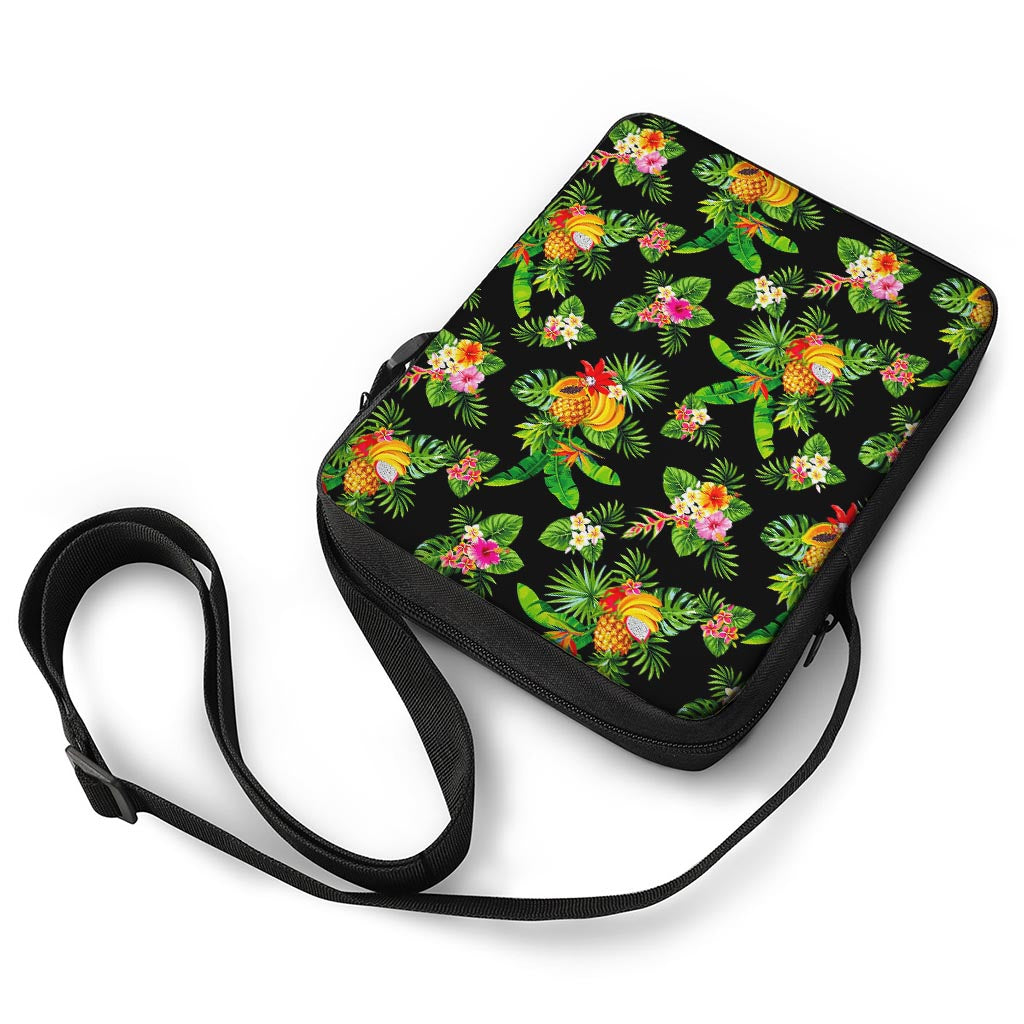 Black Tropical Hawaiian Pattern Print Rectangular Crossbody Bag