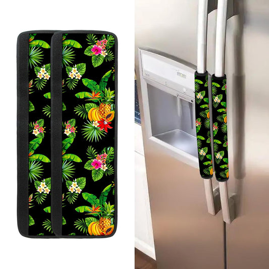 Black Tropical Hawaiian Pattern Print Refrigerator Handle Covers