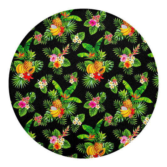 Black Tropical Hawaiian Pattern Print Round Blanket