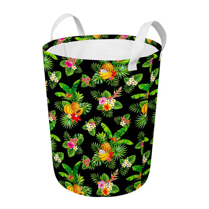 Black Tropical Hawaiian Pattern Print Round Laundry Basket