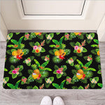 Black Tropical Hawaiian Pattern Print Rubber Doormat