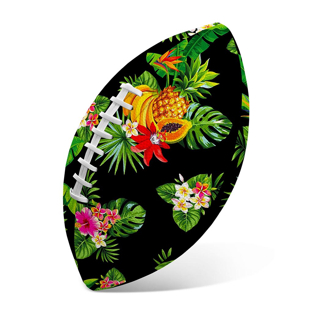 Black Tropical Hawaiian Pattern Print Rugby Ball