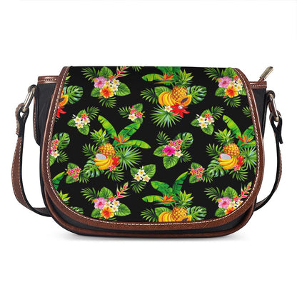 Black Tropical Hawaiian Pattern Print Saddle Bag