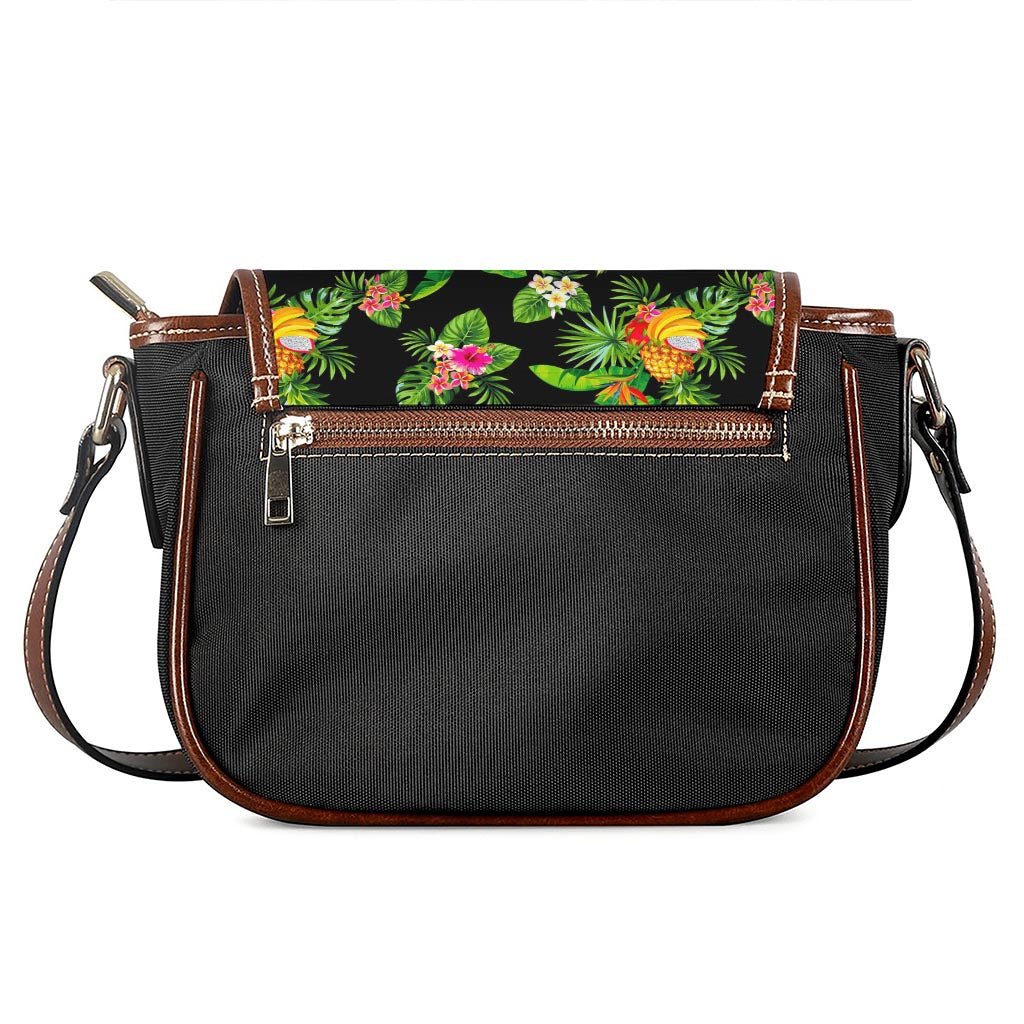 Black Tropical Hawaiian Pattern Print Saddle Bag