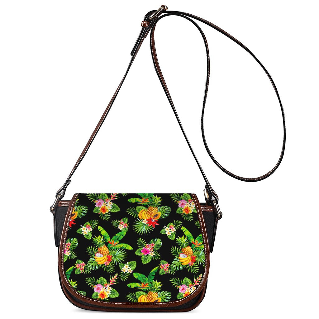 Black Tropical Hawaiian Pattern Print Saddle Bag
