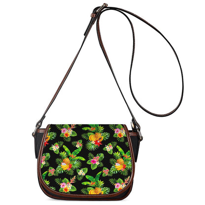 Black Tropical Hawaiian Pattern Print Saddle Bag