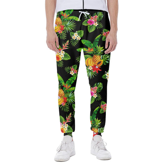 Black Tropical Hawaiian Pattern Print Scuba Joggers
