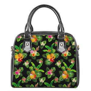 Black Tropical Hawaiian Pattern Print Shoulder Handbag