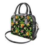 Black Tropical Hawaiian Pattern Print Shoulder Handbag