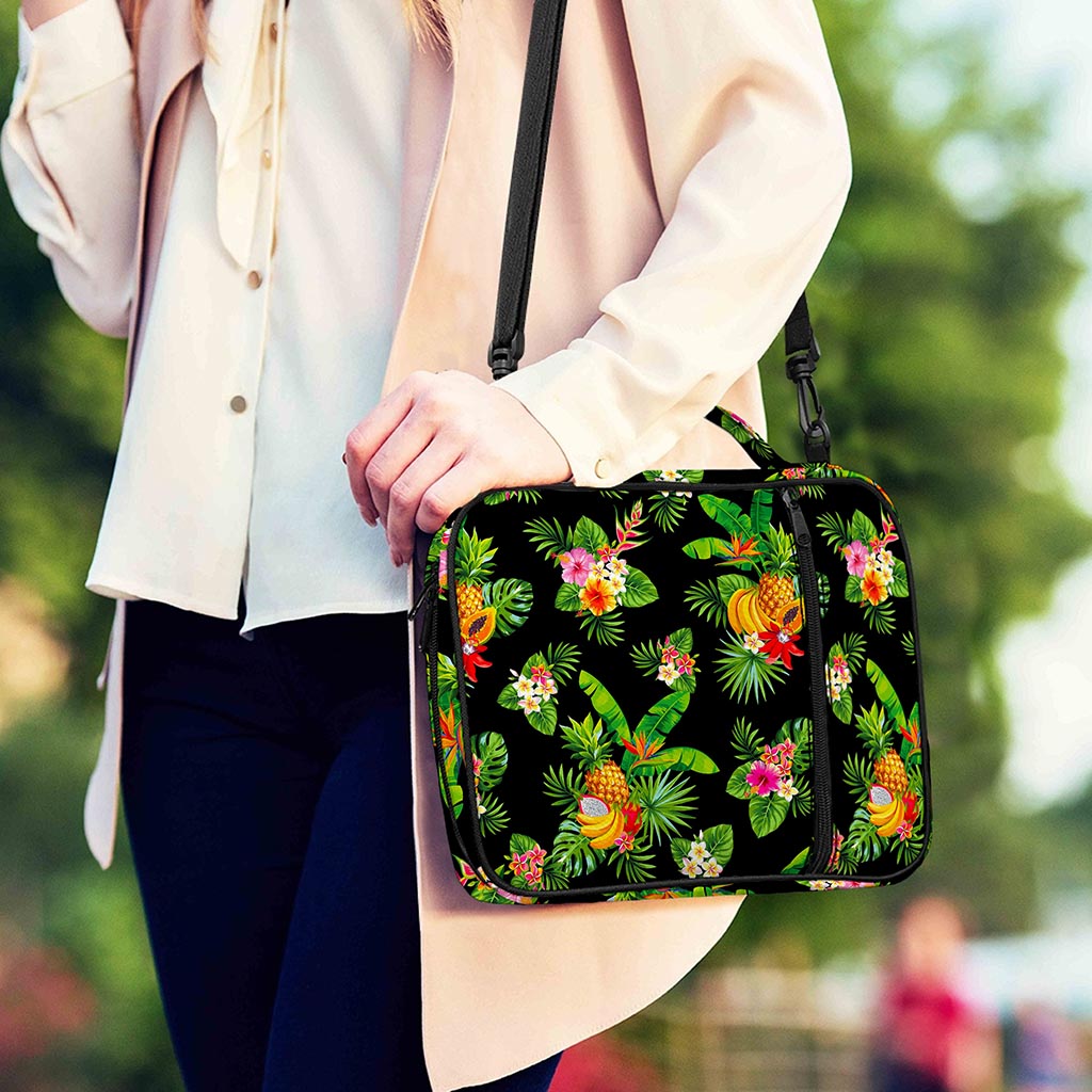 Black Tropical Hawaiian Pattern Print Shoulder Strap Bible Bag