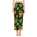 Black Tropical Hawaiian Pattern Print Side Slit Maxi Skirt