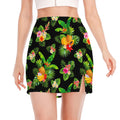 Black Tropical Hawaiian Pattern Print Side Slit Mini Skirt