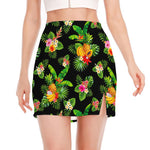 Black Tropical Hawaiian Pattern Print Side Slit Mini Skirt