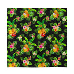 Black Tropical Hawaiian Pattern Print Silk Bandana
