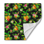 Black Tropical Hawaiian Pattern Print Silk Bandana