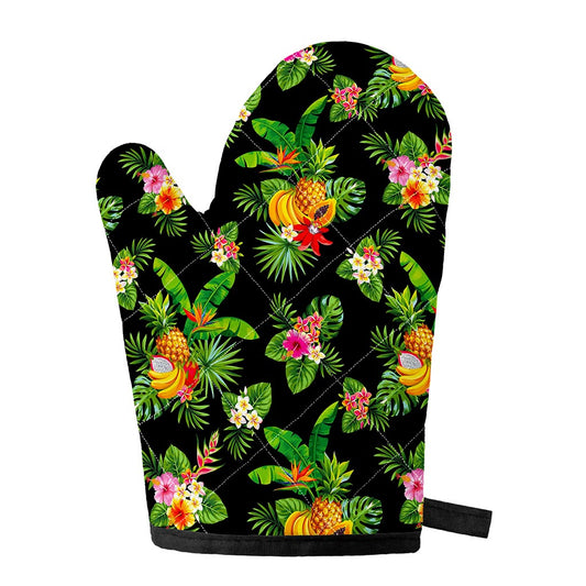 Black Tropical Hawaiian Pattern Print Single Oven Mitt