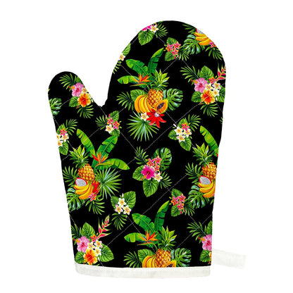 Black Tropical Hawaiian Pattern Print Single Oven Mitt