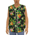 Black Tropical Hawaiian Pattern Print Sleeveless Baseball Jersey