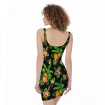 Black Tropical Hawaiian Pattern Print Sleeveless Bodycon Dress