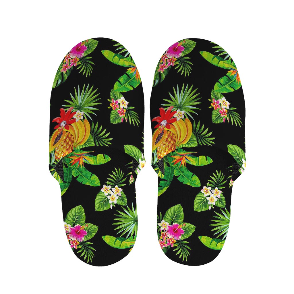 Black Tropical Hawaiian Pattern Print Slippers