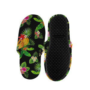 Black Tropical Hawaiian Pattern Print Slippers