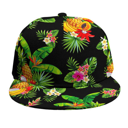 Black Tropical Hawaiian Pattern Print Snapback Cap