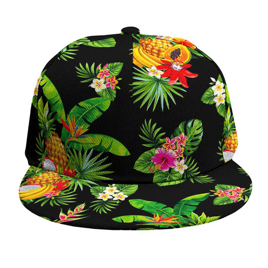 Black Tropical Hawaiian Pattern Print Snapback Cap