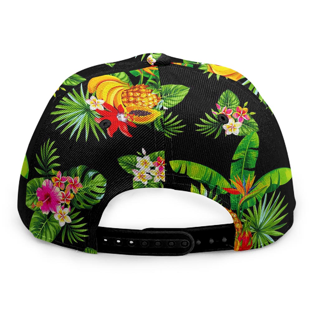 Black Tropical Hawaiian Pattern Print Snapback Cap