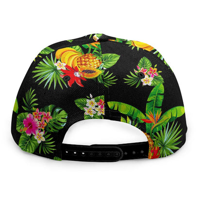 Black Tropical Hawaiian Pattern Print Snapback Cap