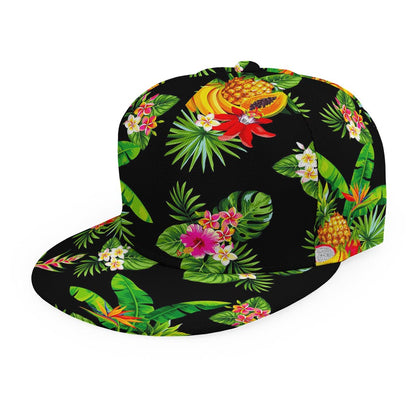 Black Tropical Hawaiian Pattern Print Snapback Cap