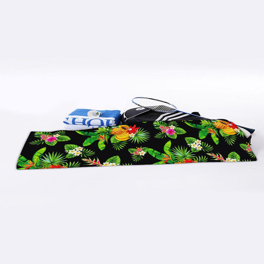 Black Tropical Hawaiian Pattern Print Sports Towel