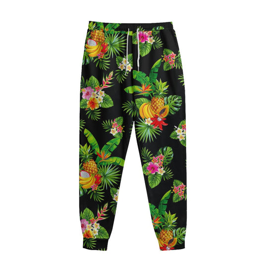 Black Tropical Hawaiian Pattern Print Sweatpants