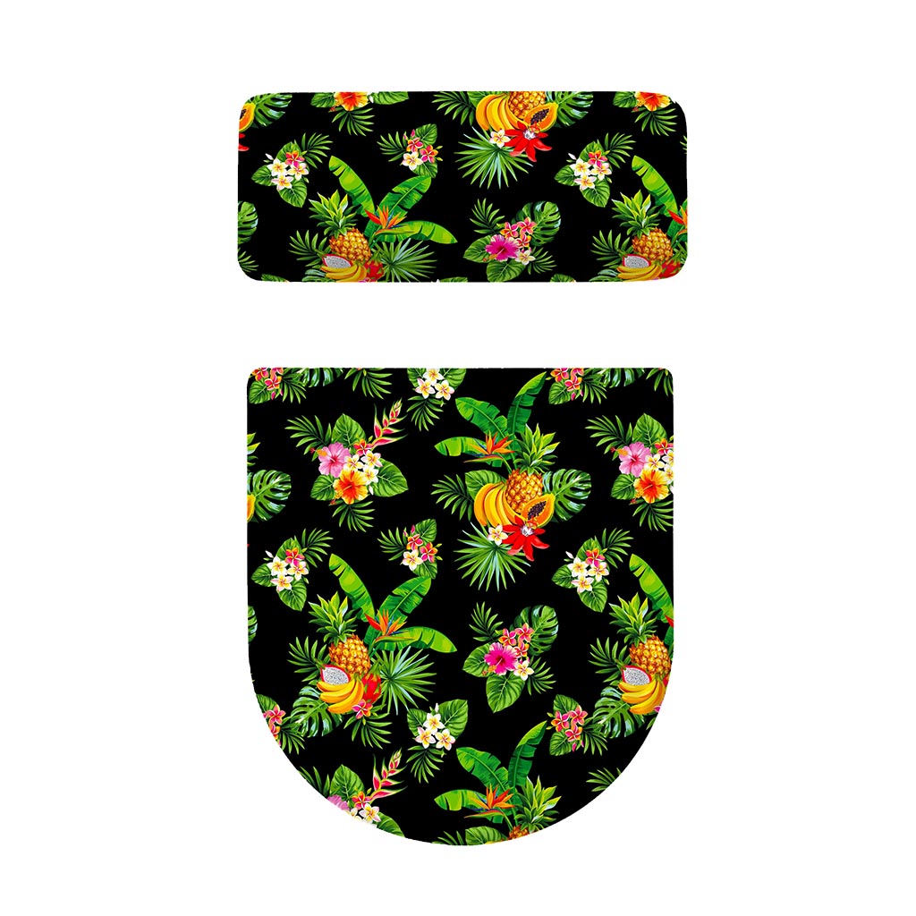 Black Tropical Hawaiian Pattern Print Toilet Lid And Tank Cover Set