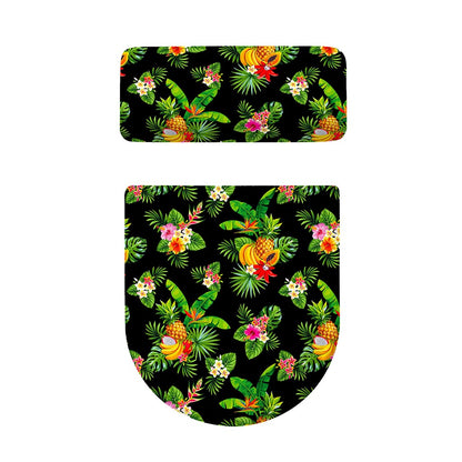 Black Tropical Hawaiian Pattern Print Toilet Lid And Tank Cover Set