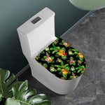 Black Tropical Hawaiian Pattern Print Toilet Lid Cover